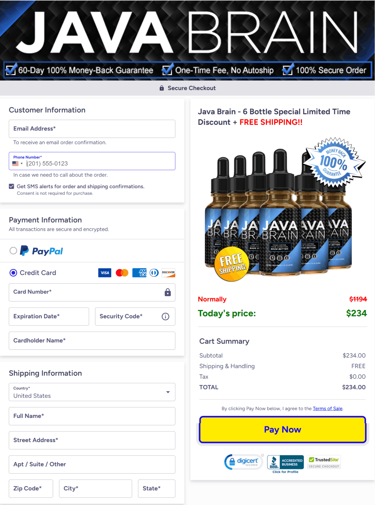 Java Brain Order Page